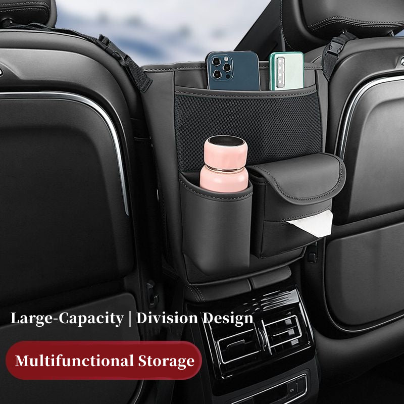 Leather Car Seat Back Organizer Large Capacity Handbag Holder Net Pocket  for Water Cup Tissue